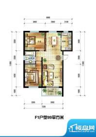 龙栖左岸F1户型 2室面积:99.00m平米