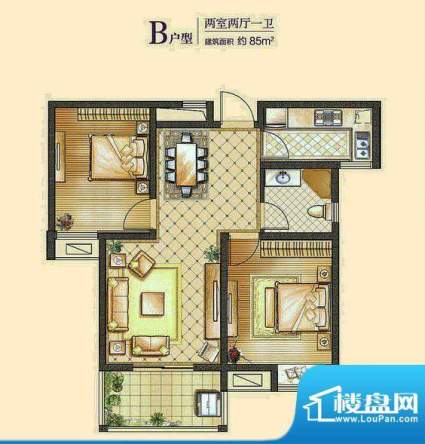 海亮·明珠B户型2面积:85.00m平米