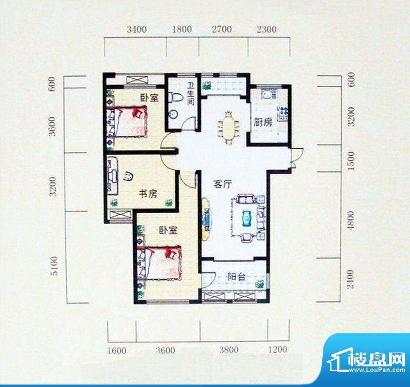 新新尚层A户型 3室2面积:129.00m平米