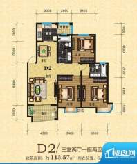 龙湖春天D2户型 3室面积:113.57m平米