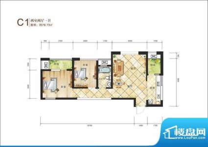 百大拓基广场C1户型面积:78.73m平米
