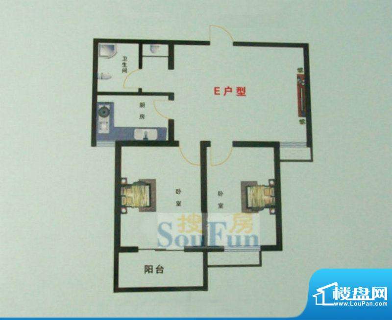 典雅名邸E户型 2室1面积:80.00m平米