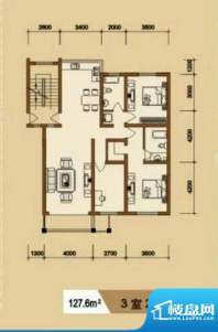 禹都华庭多层三房户面积:127.60m平米