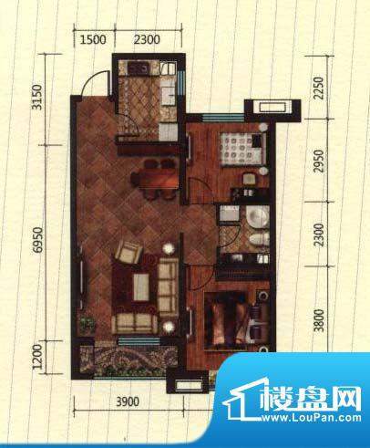 抚顺万达广场A3户型面积:92.00平米