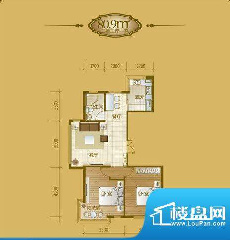 香山美墅2室2厅1卫8面积:80.90平米