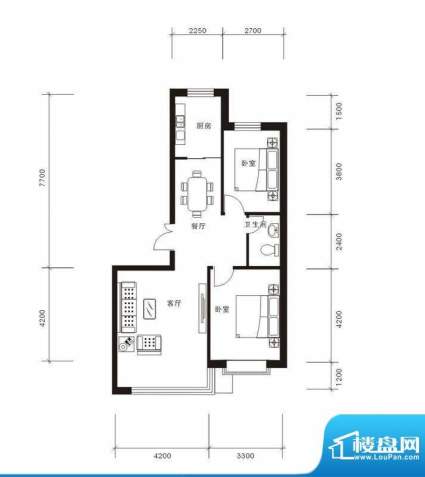 将军·尚层2室2厅1卫面积:98.47平米