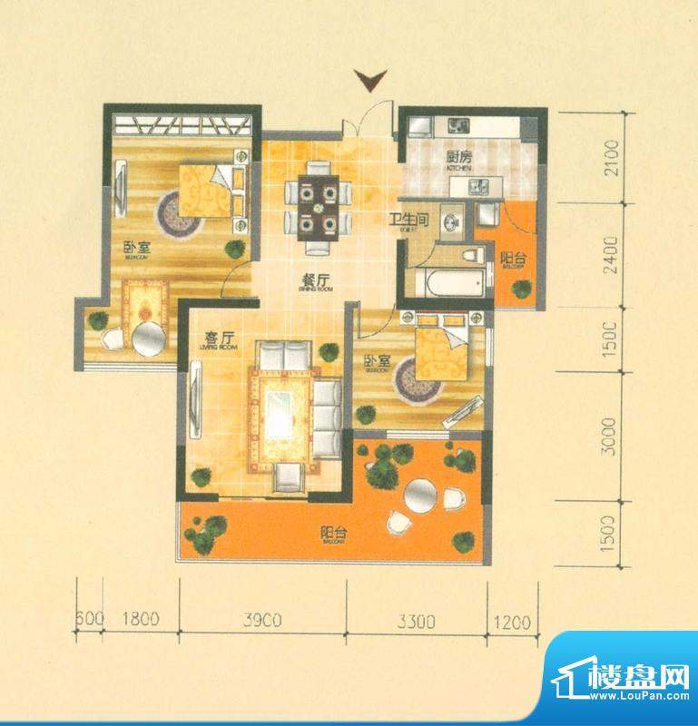 保利宁湖峰境N2户型面积:102.00平米