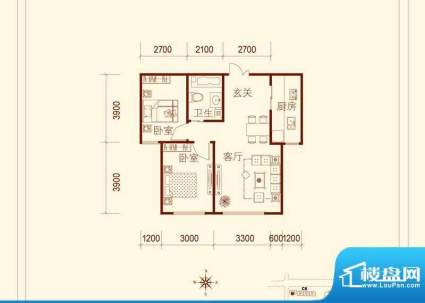 方大上上城B户型一期面积:77.00平米