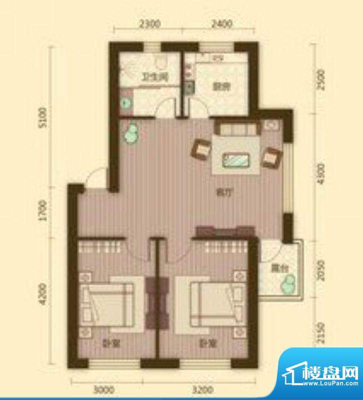 宗裕国际鑫城B2户型面积:80.34平米