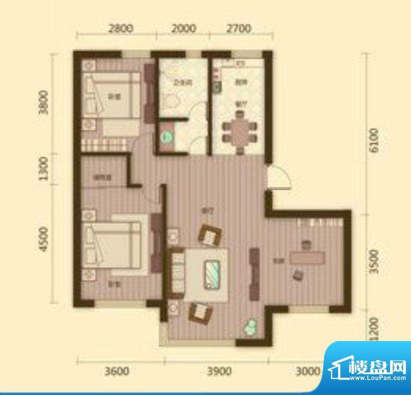 宗裕国际鑫城C户型2面积:100.63平米