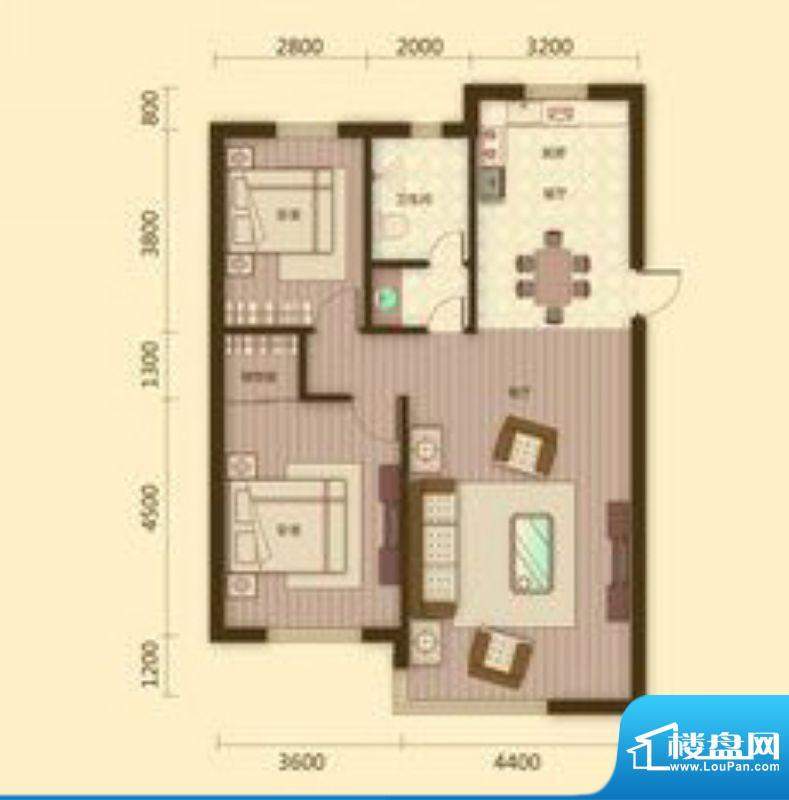 宗裕国际鑫城H户型2面积:107.17平米