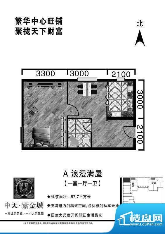 中天·紫金城A户型1面积:57.10平米