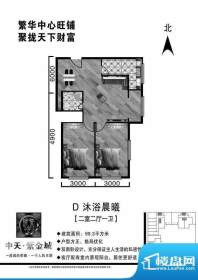 中天·紫金城D户型2面积:99.30平米