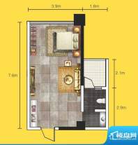 达人联盟户型图2 1室面积:42.57平米