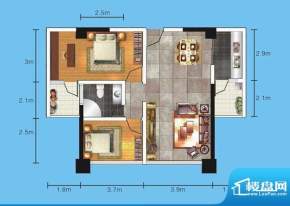 达人联盟户型图6 2室面积:85.14平米