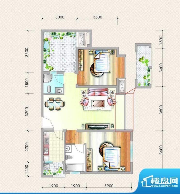 元友南城都汇B4户型面积:96.83平米