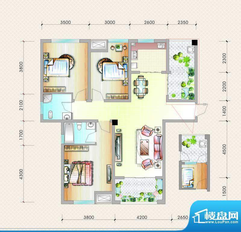 元友南城都汇C3户型面积:125.79平米