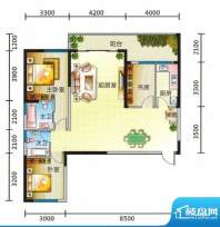 湖畔新城A户型图 3室面积:123.00平米