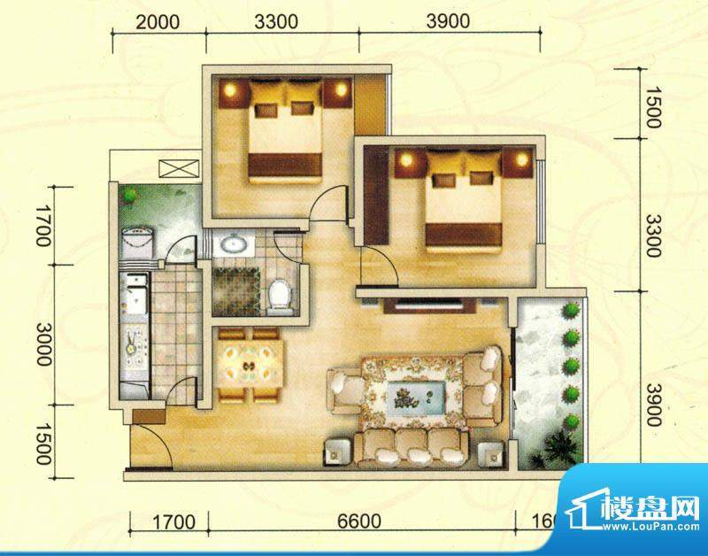 天缘地芳N4户型图 2面积:80.00平米