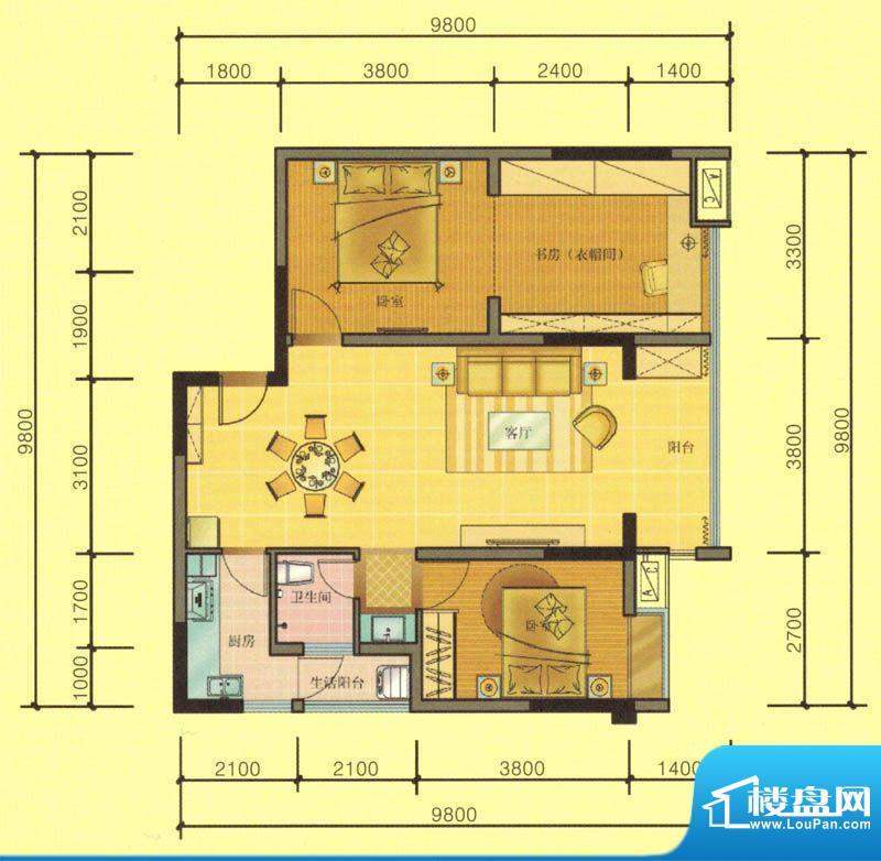 七彩城C8、C4户型图面积:85.30平米