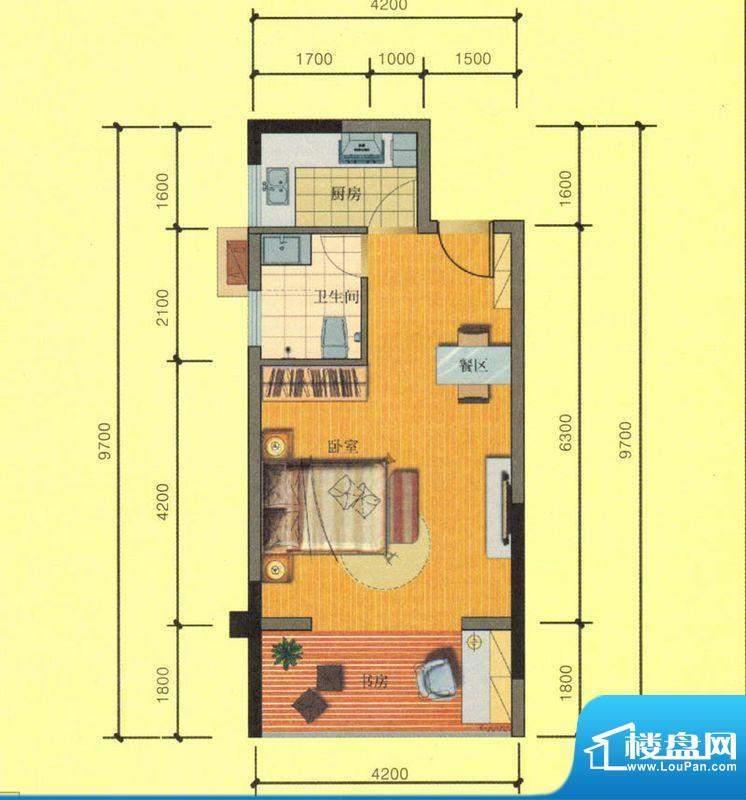七彩城C6户型图 1室面积:41.58平米
