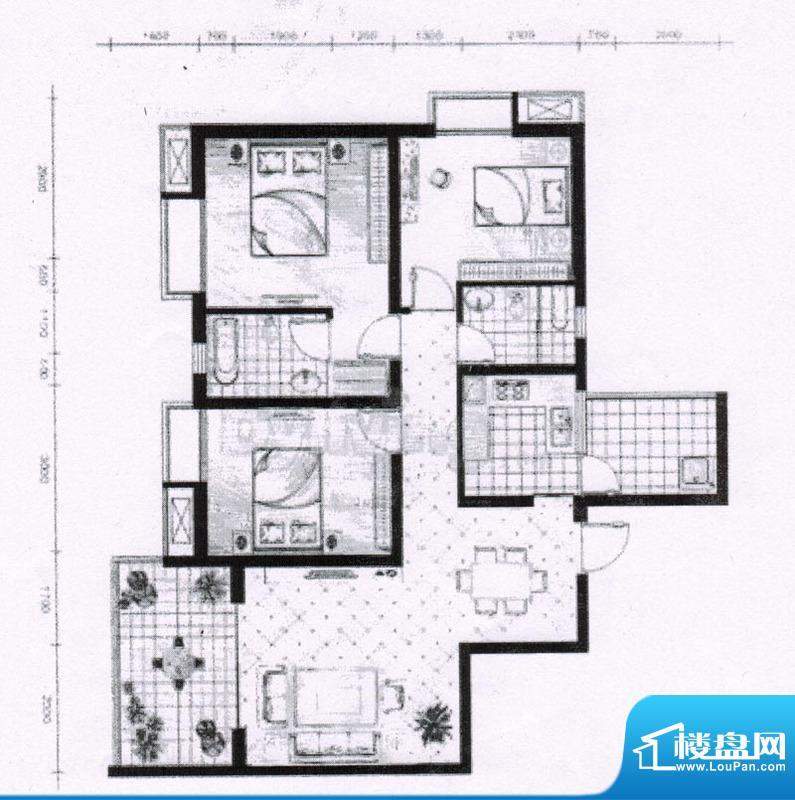 骏逸东山二期J3户型面积:104.50平米