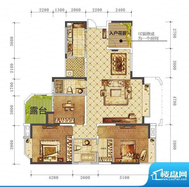 山海天A2户型图 3室面积:144.38平米