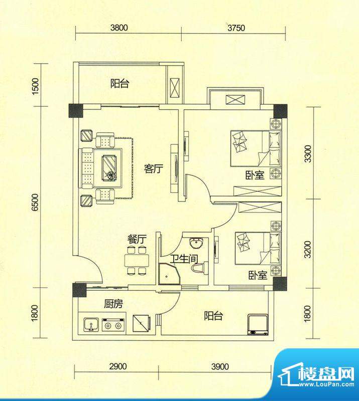 TOP尚城2C户型图 2室面积:78.19平米