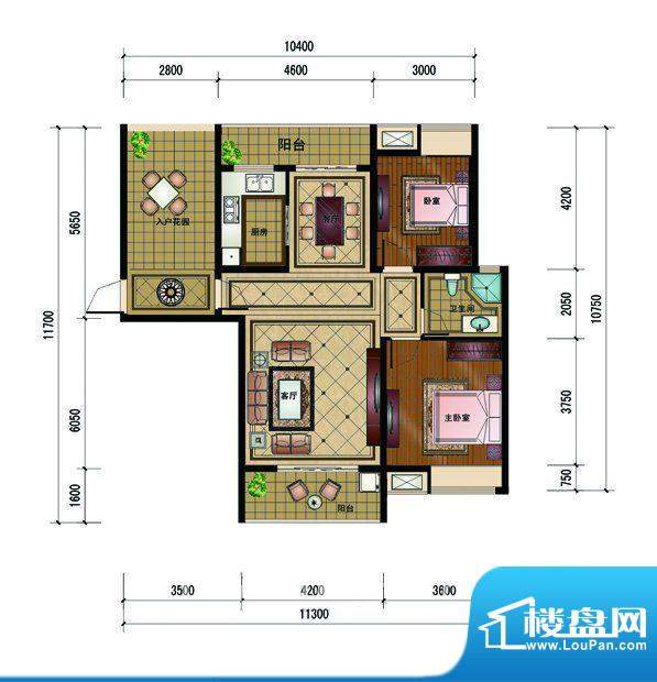 锦绣江山E户型 3室2面积:102.56m平米