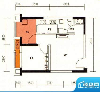 银鑫·五洲广场一室面积:48.04平米