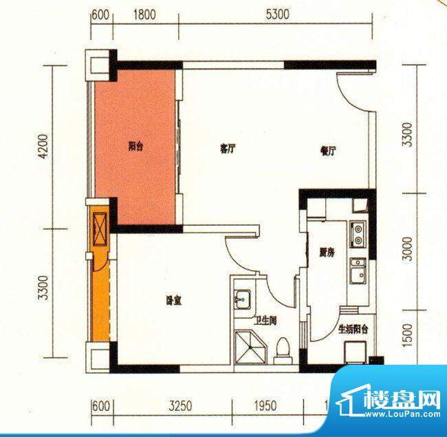 银鑫·五洲广场一室面积:65.20平米