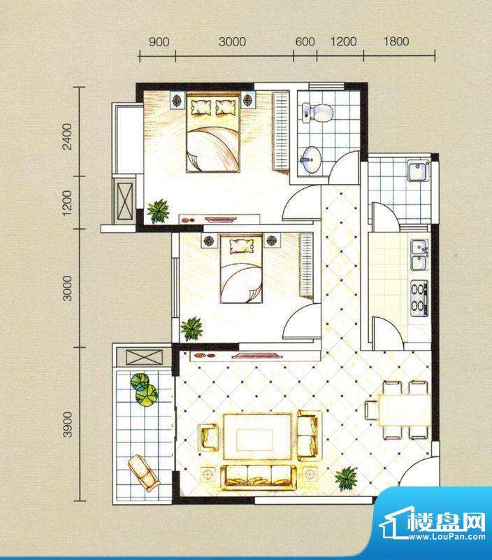 东湖首座D2户型图 2面积:85.65平米