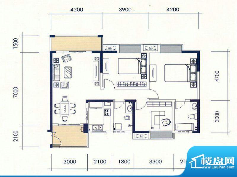 翰城国际2C 3室2厅2面积:121.15平米
