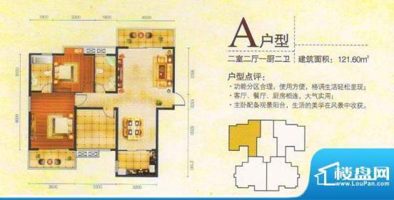 金东华府A户型面积:121.60m平米