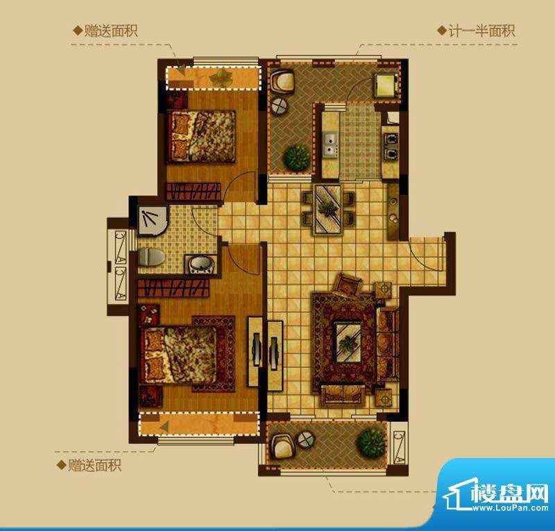 瀚城b1 2室2厅1卫1厨面积:80.00m平米