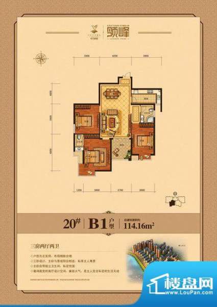 东方家园20#/B1户型面积:114.16m平米