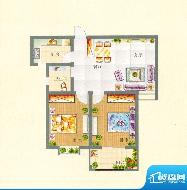 东华鑫城H户型 2室2面积:91.37m平米