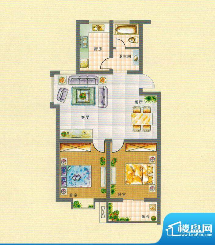 东华鑫城A户型 2室2面积:93.60m平米
