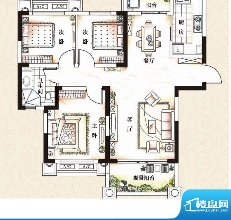 广弘城国际社区D 3室面积:105.00m平米