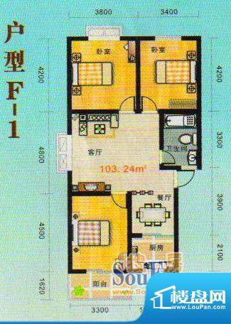 金张湾花园F 3室2厅面积:103.00m平米