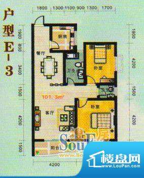 金张湾花园E 2室2厅面积:101.00m平米