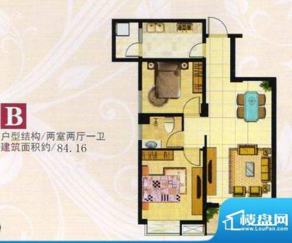 金港一品B户型 2室2面积:84.16m平米