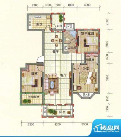 澜山和府E户型 2室2面积:106.23m平米