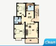 光谷润园B户型 2室2面积:88.50m平米