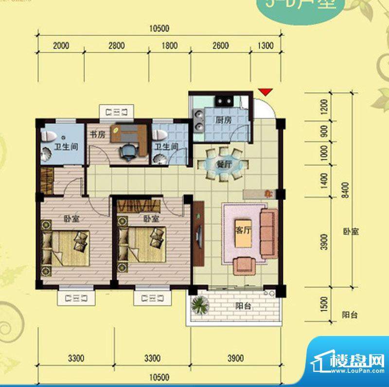 御景天成5-D户型 3室面积:99.11m平米