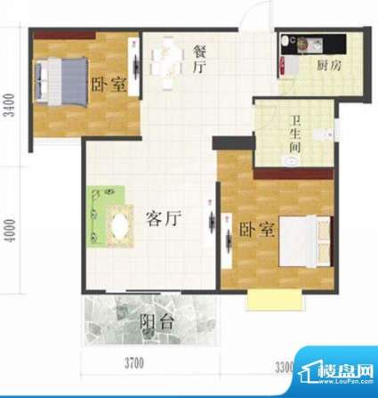 金地华府3-C户型 2室面积:75.50m平米