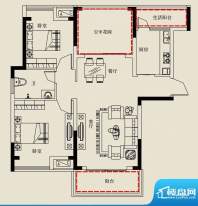 金山丽景A-1户型 2室面积:88.03m平米