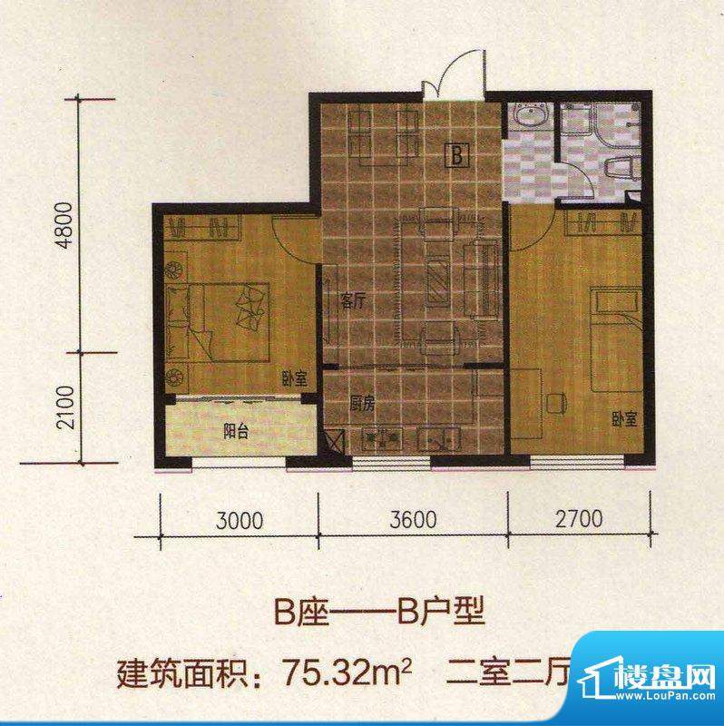 万豪·国际花园B座—面积:75.32m平米