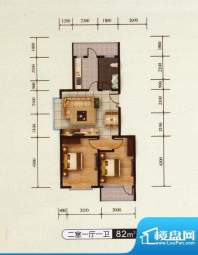 千金新城户型4 2室1面积:82.00m平米