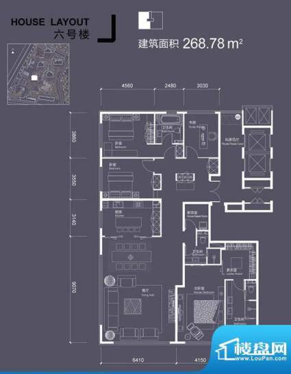 红玺台6号楼J户型 4室2厅3卫1厨面积:268.78平米